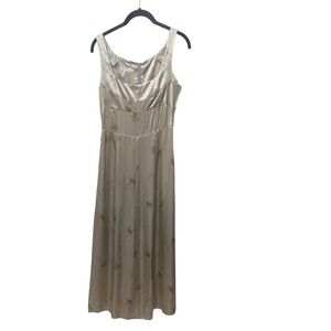 Tara‎ Jarmon Paris Champagne Satin Floral Maxi Dress Size 36 Made in France y2k